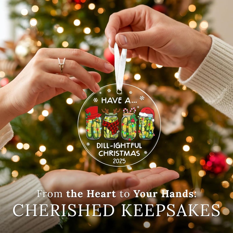 HEXMOZ Pickle Gifts for Women, Men - Emotional Support Pickle Ornament for Christmas Tree - Funny Dill Pickles Gifts for Pickles Lovers - Gag Gift Ideas Decor - Acrylic Christmas Ornament 2025 - Image 4